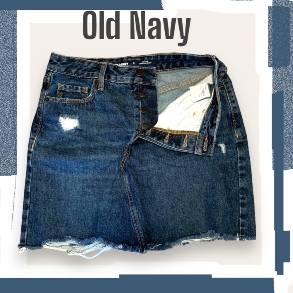 Old Navy Distressed Jean Skirt -size 6 buttonfly